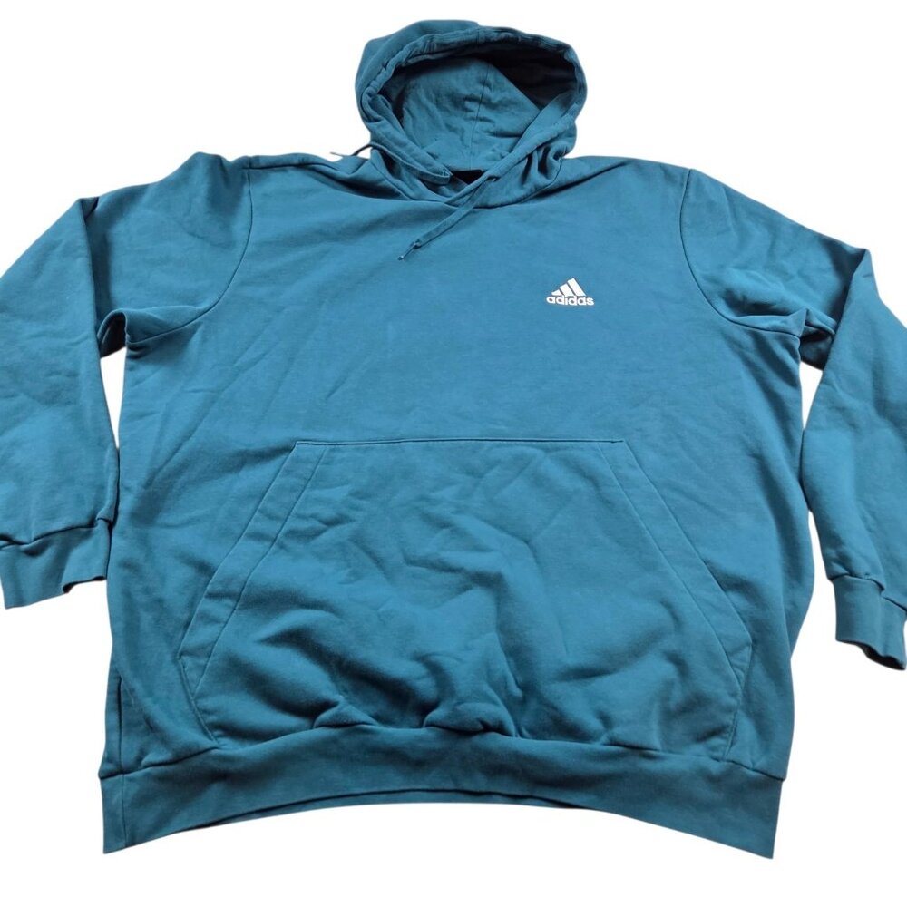 Adidas Hoodie Mens 2XL Green Logo Athleisure Pullover Pocket Fleece Sweatshirt